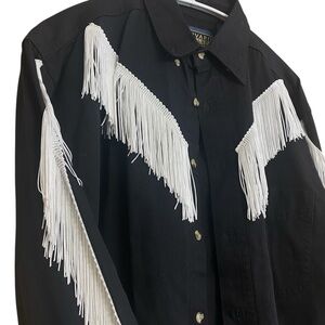 Vintage HARVARD SQUARE Cowboy Rodeo Fringe Black White Shirt Ex Cond!
